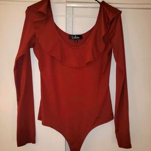 LULUS ruffle scoop neck bodysuit